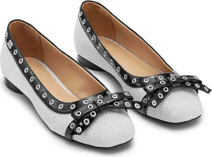 Glitter Eyelet Detailing Ballerina Shoes - Image 2