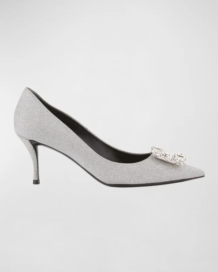 Glitter Fabric Flower-Crystal Buckle Pumps - Image 2