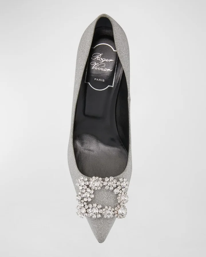 Glitter Fabric Flower-Crystal Buckle Pumps - Image 3