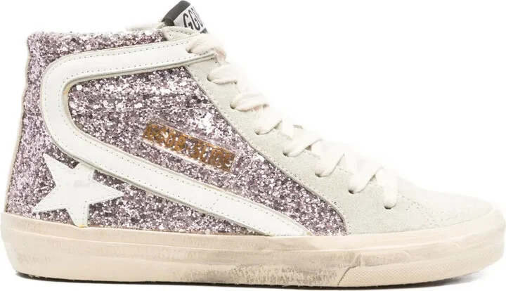 Glitter-Panel High-Top Sneakers