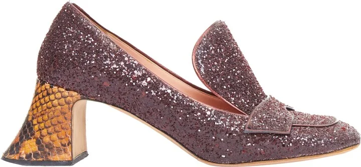 Glitter Scaled Leather Sculpted Heel Loafers