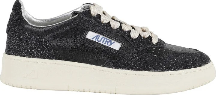 Glittered Black Leather Medalist Low Sneakers