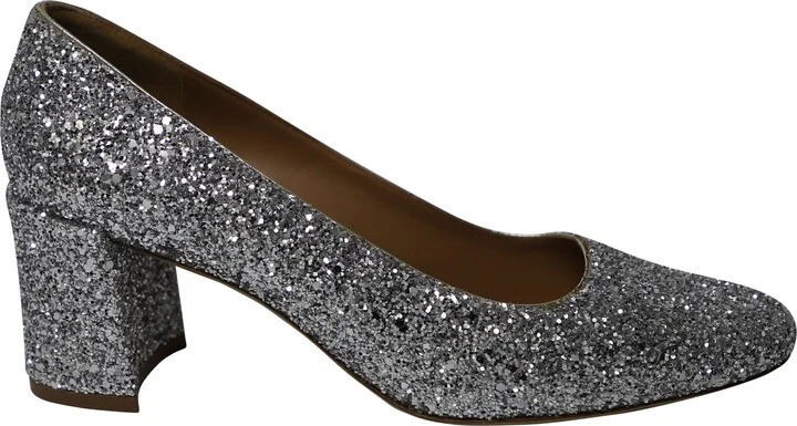 Glittered Pumps in Silver Leather