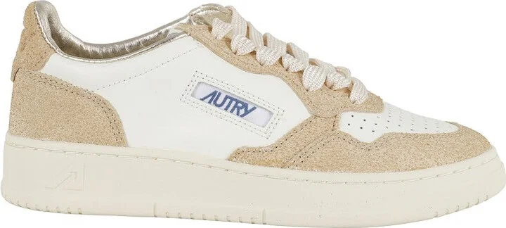 Glittered Sand And White Medalist Low Sneakers