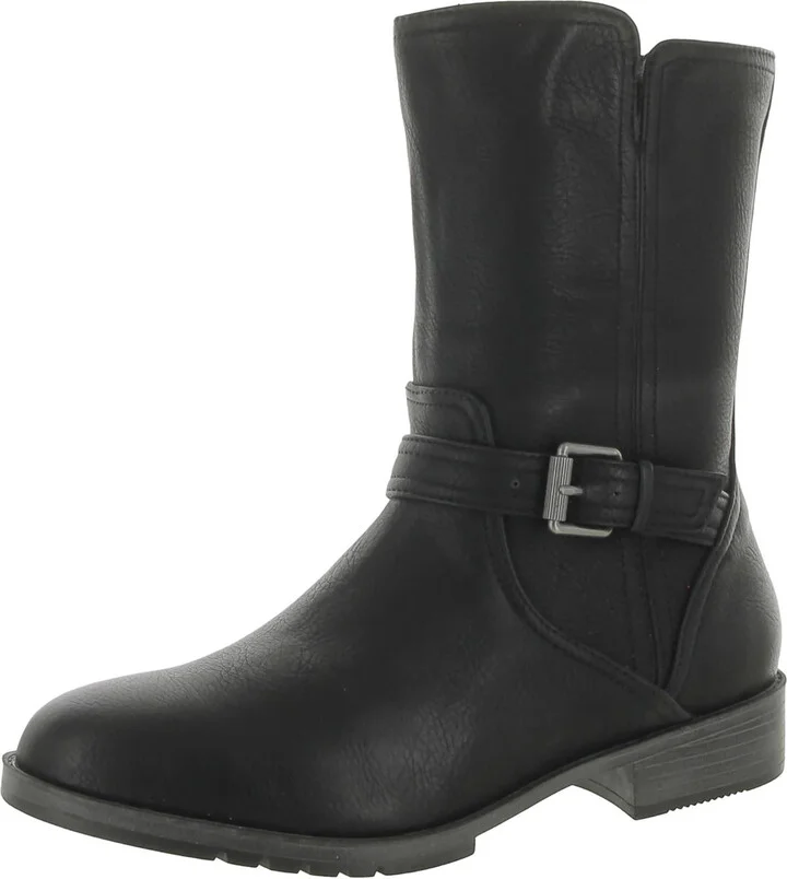 Gloriah Womens Faux Leather Block Heel Mid-Calf Boots
