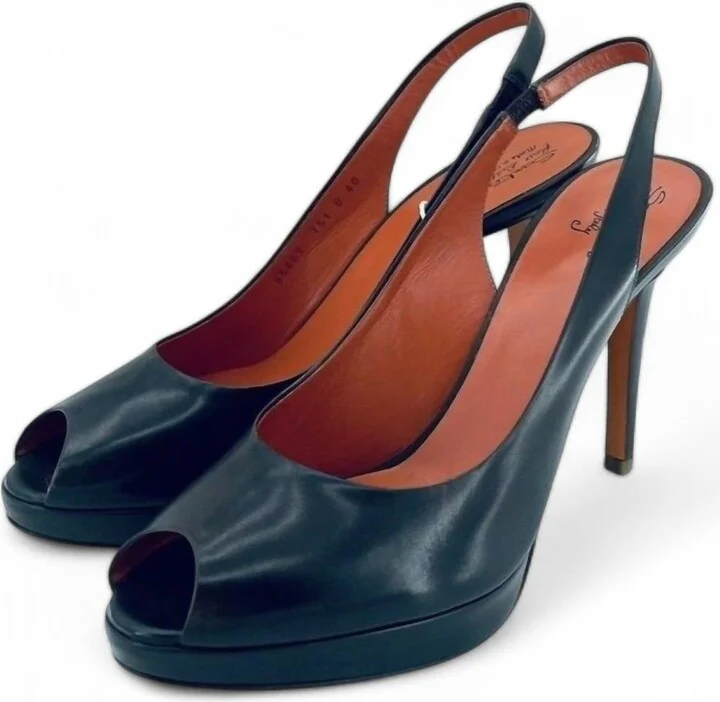 Gloss Leather Peep Toe Platform Heels In Brown