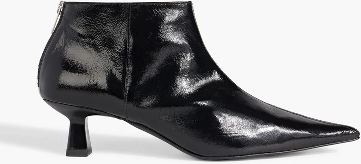 Glossed faux leather ankle boots