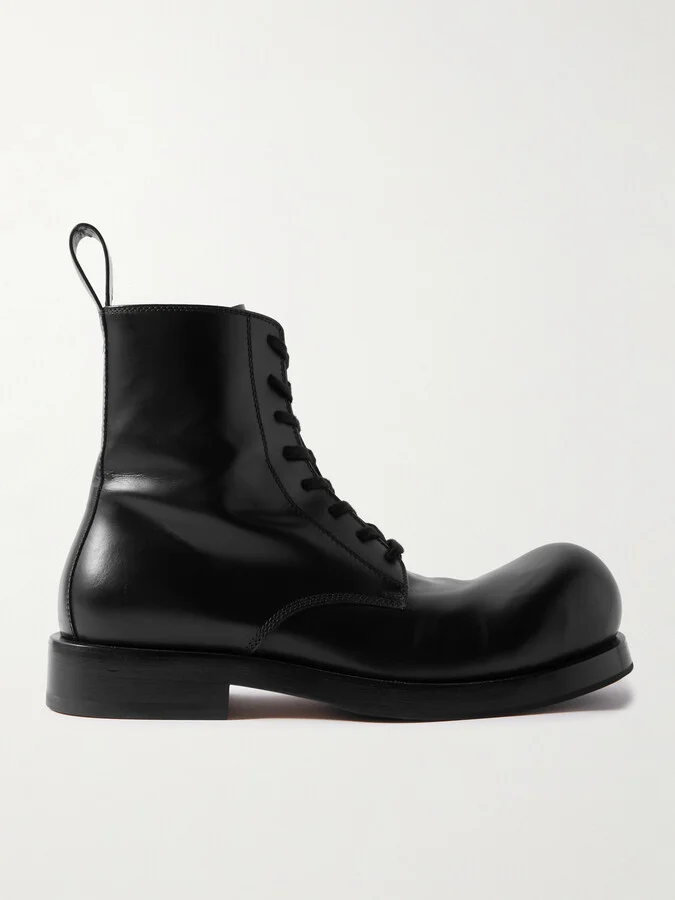 Glossed-Leather Lace-Up Boots