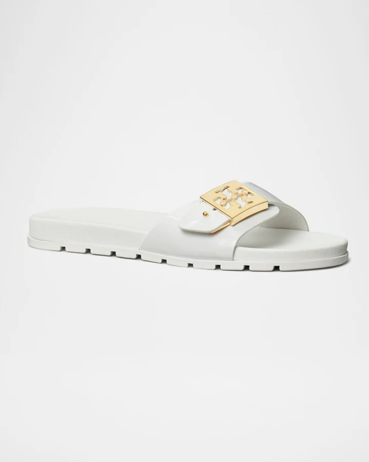 Glossy Buckle Slide Sandals - Image 5