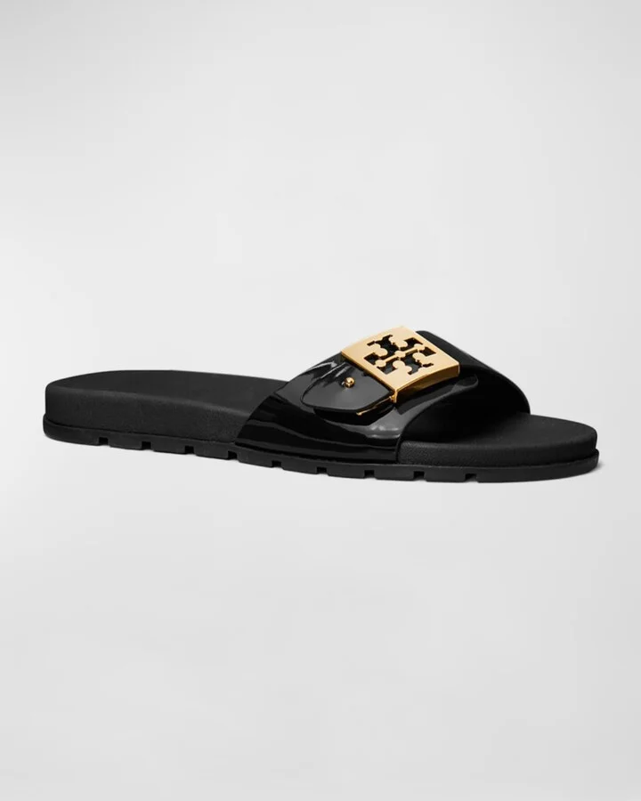 Glossy Buckle Slide Sandals - Image 6