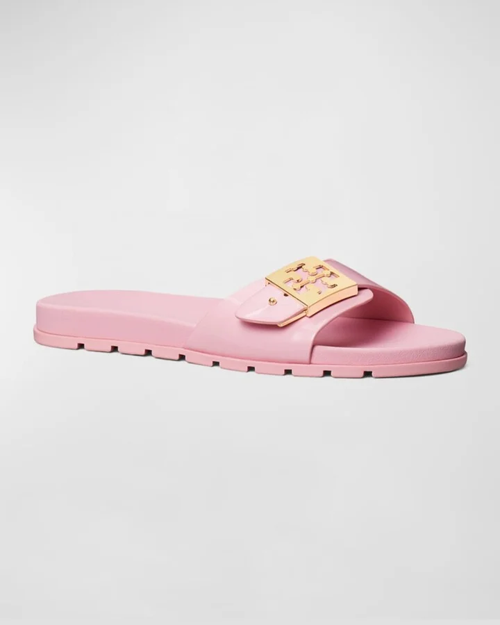 Glossy Buckle Slide Sandals - Image 2