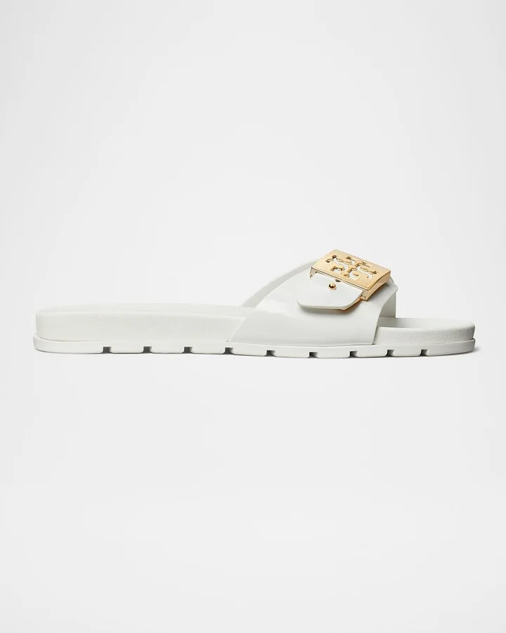 Glossy Buckle Slide Sandals