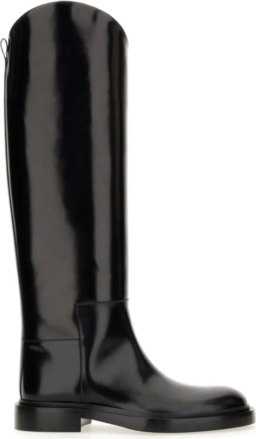 Glossy High-Shaft Leather Boots