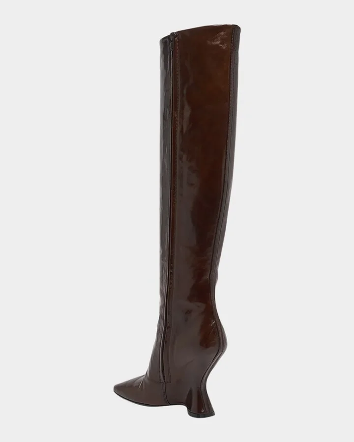 Glove Leather Wedge Knee Boots - Image 3