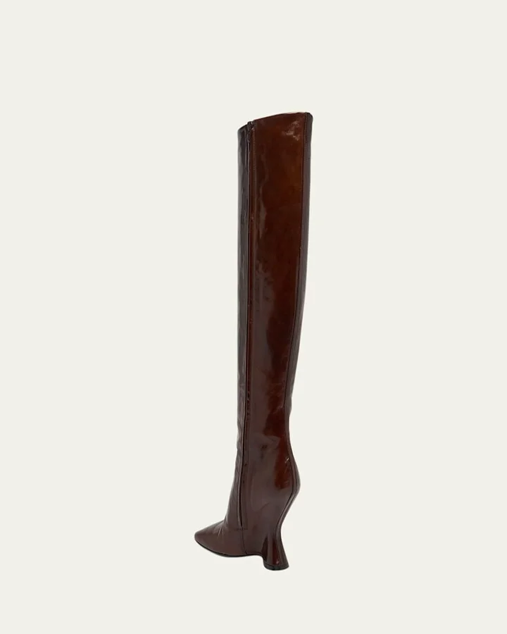 Glove Leather Wedge Knee Boots - Image 2