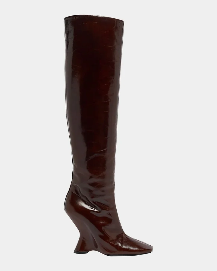Glove Leather Wedge Knee Boots