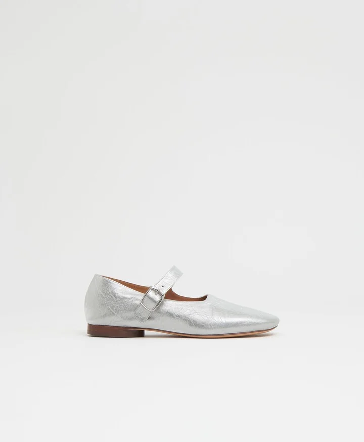 Glove Mary Jane - Crinkled Silver