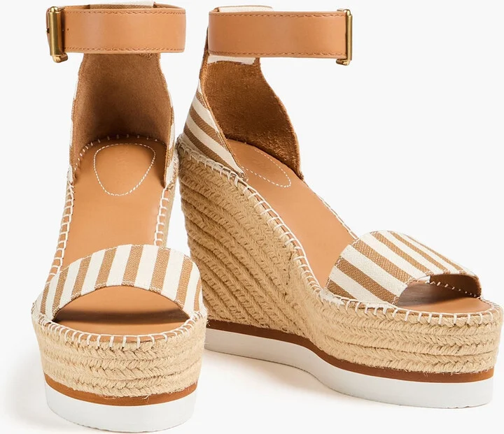 Glyn striped leather and canvas espadrille wedge sandals - Image 2