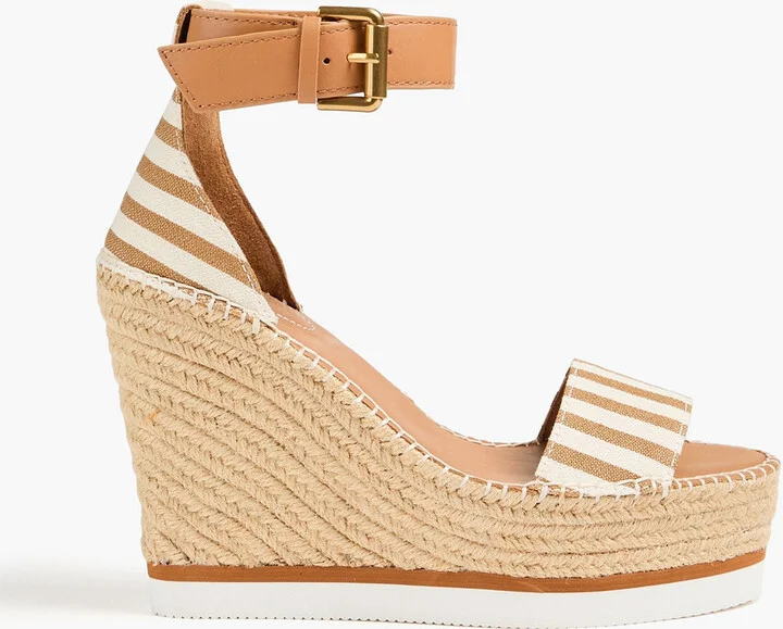 Glyn striped leather and canvas espadrille wedge sandals