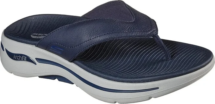 Go Walk Arch Fit 229022-NVY Sandals Mens 9 Navy Leather Thong EEE4032