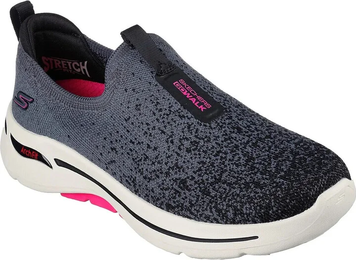 Go Walk Arch Fit Lunar Views 124873-BKHP Sneaker Womens 6 Black EEE3438 (Black,6)