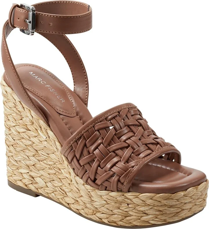 GODINA Womens Faux Leather Ankle Strap Wedge Sandals