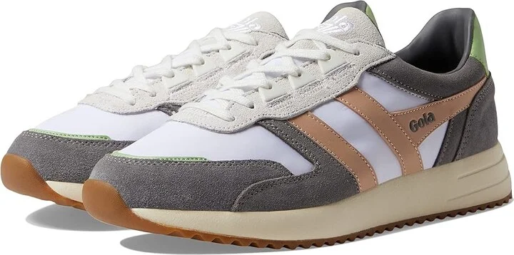 Gola Chicago Women's Shoes White/Pearl Pink/Patina Green : 5 B - Medium, Leather/Textile