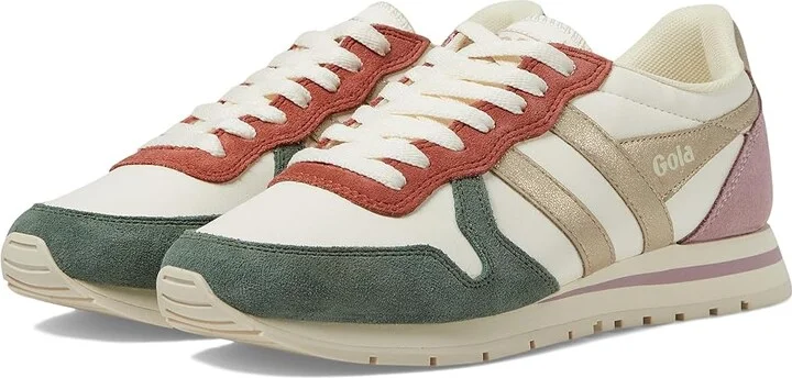 Gola Daytona Quadrant Women's Shoes Off-White/Sage/Gold/Pastel Pink : 5 B - Medium, Synthetic/Leather