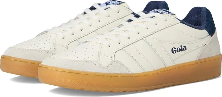 Gola Eagle 86 Men's Lace up casual Shoes Off-White/Navy/Gum : 8 D - Medium, Canvas/Leather/Rubber