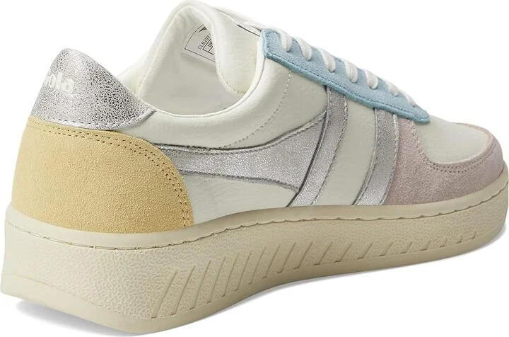 Gola Grandslam Quadrant Women's Shoes Off-White/Blossom/Silver/Lemon : 5 B - Medium, Textile/Leather - Image 4