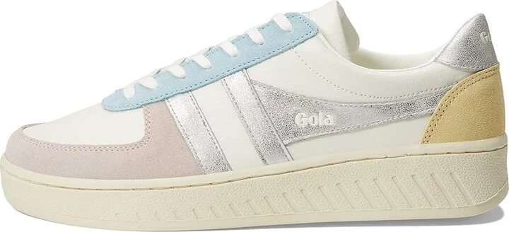 Gola Grandslam Quadrant Women's Shoes Off-White/Blossom/Silver/Lemon : 5 B - Medium, Textile/Leather - Image 6