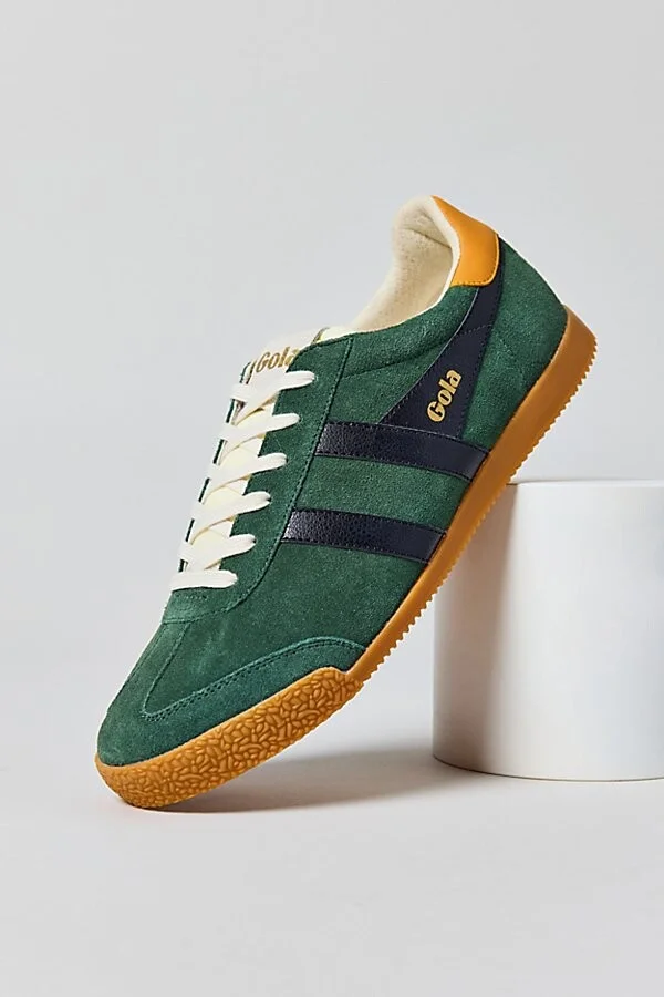 Gola Men's Elan Suede Sneaker in Evergreen/Black/Dark Sun