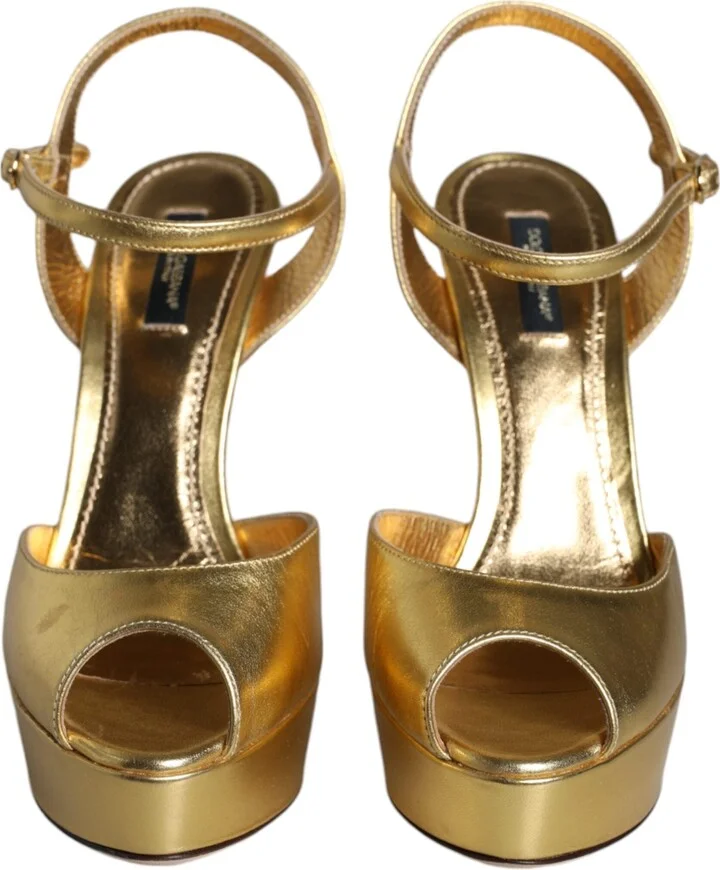 Gold Bette Leather Heels Sandals Women's Shoes (Pre-Owned) - Image 2