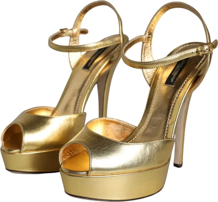 Gold Bette Leather Heels Sandals Women's Shoes (Pre-Owned) - Image 3
