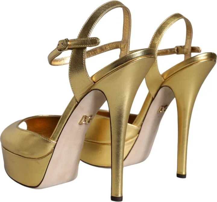 Gold Bette Leather Heels Sandals Women's Shoes (Pre-Owned) - Image 4
