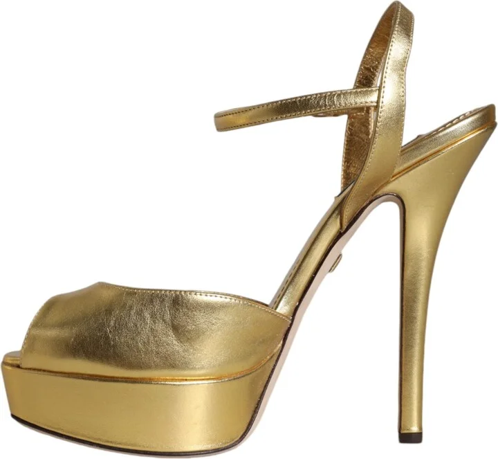 Gold Bette Leather Heels Sandals Women's Shoes (Pre-Owned) - Image 5