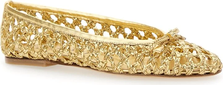 Gold Colored Ballerinas With Pierced Design In Fabric Woman - Image 2