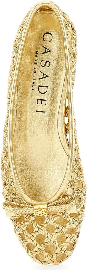 Gold Colored Ballerinas With Pierced Design In Fabric Woman - Image 4