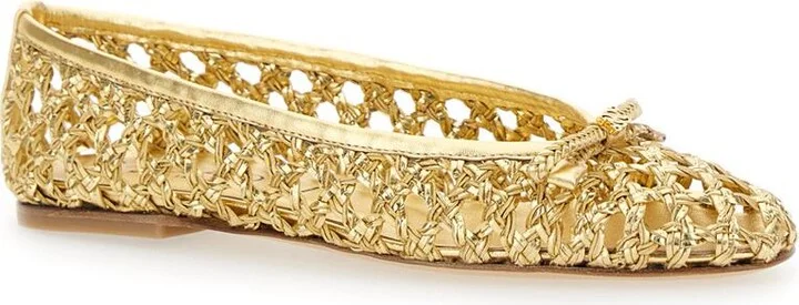 Gold Colored Ballerinas With Pierced Design In Fabric Woman - Image 2