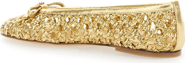 Gold Colored Ballerinas With Pierced Design In Fabric Woman - Image 3