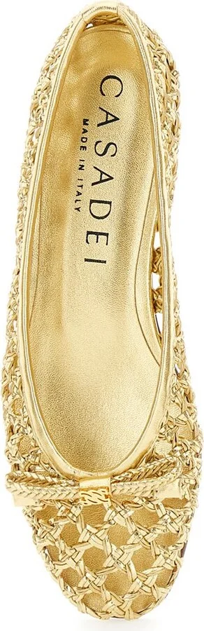 Gold Colored Ballerinas With Pierced Design In Fabric Woman - Image 4