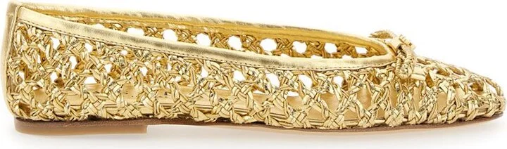 Gold Colored Ballerinas With Pierced Design In Fabric Woman