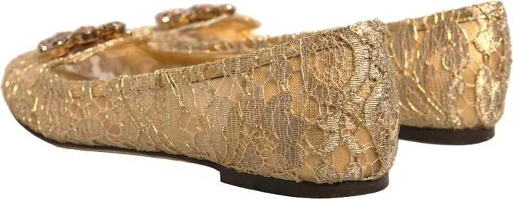 Gold Crystal Loafer Lace Ballet Flats Women's Shoes (Pre-Owned) - Image 4