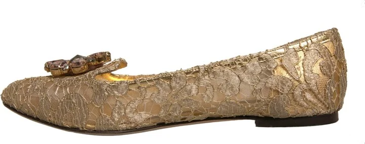 Gold Crystal Loafer Lace Ballet Flats Women's Shoes (Pre-Owned) - Image 5