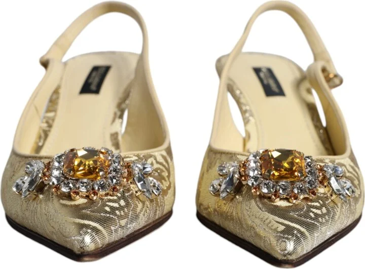 Gold Crystal Pumps Heels Slingbacks Women's Shoes (Pre-Owned) - Image 2