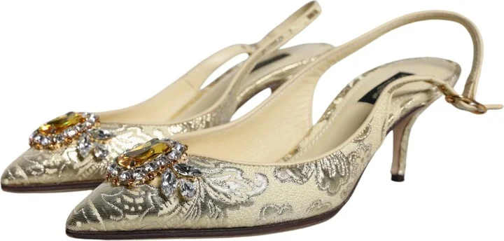Gold Crystal Pumps Heels Slingbacks Women's Shoes (Pre-Owned) - Image 3