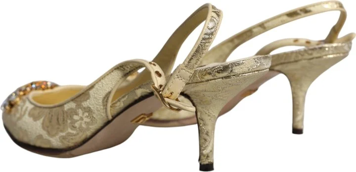 Gold Crystal Pumps Heels Slingbacks Women's Shoes (Pre-Owned) - Image 4