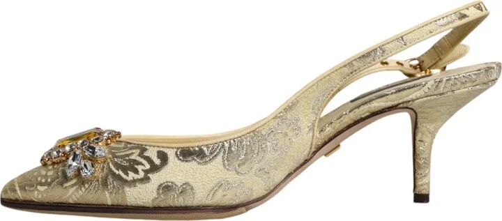 Gold Crystal Pumps Heels Slingbacks Women's Shoes (Pre-Owned) - Image 5