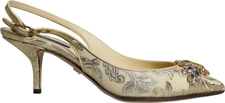 Gold Crystal Pumps Heels Slingbacks Women's Shoes (Pre-Owned)