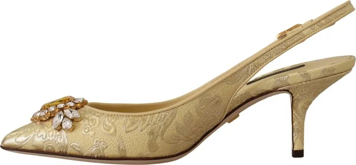 Gold Crystal Slingbacks Pumps Heels Women's Shoes - Image 3